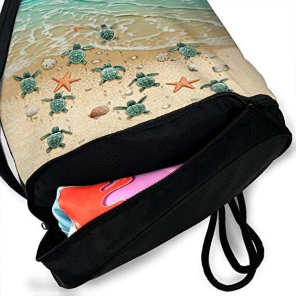 Men Women Beach Sea Turtle Drawstring Beach Daypack main image 5